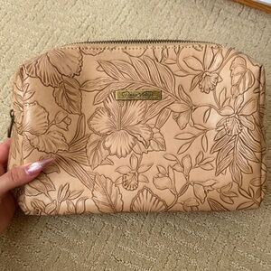 Floral Embossed Beige makeup bag